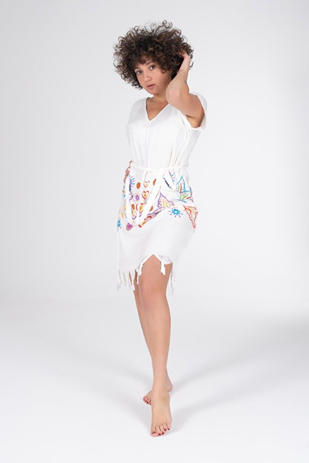 Baskılı Bambu Plaj Elbisesi - 3