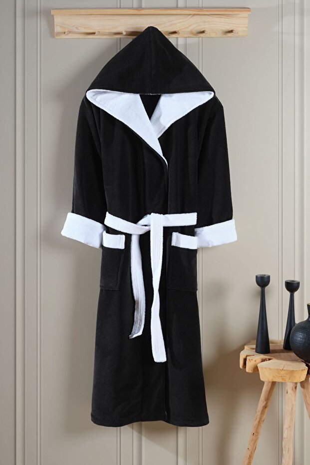 Biyeli Kapşonlu Bambu Bornoz - 3