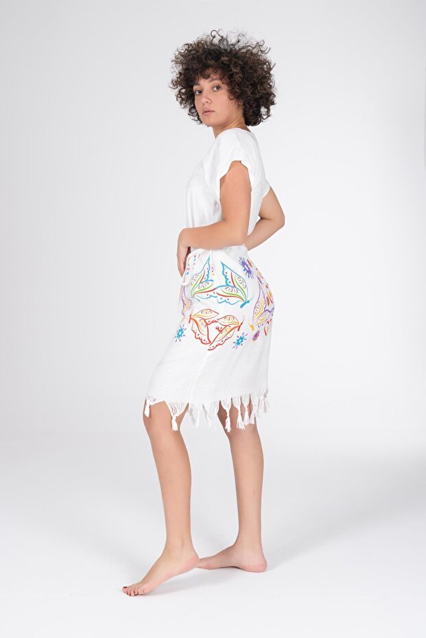 Baskılı Bambu Plaj Elbisesi - 1