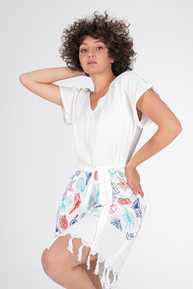 Baskılı Bambu Plaj Elbisesi - 1