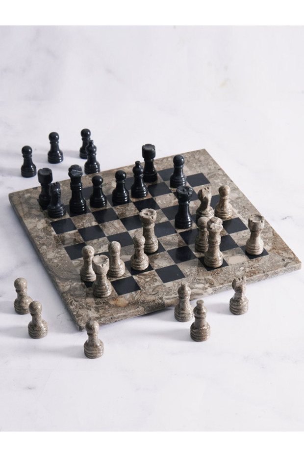 Marble Chess Set 10" Handmade – Oceanic & Black Game With Storage Box, Extra Queens, Gift Idea