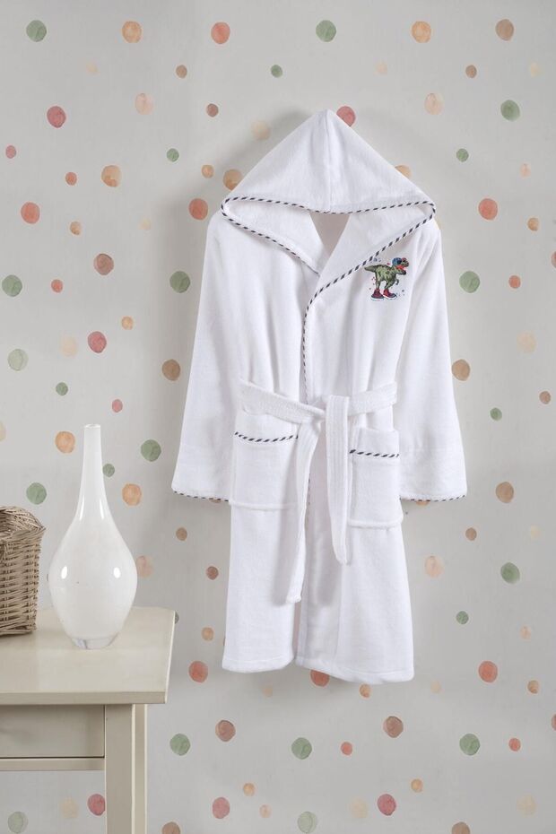 Bambu Nakışlı Garson Boy Bornoz - Dino - 3