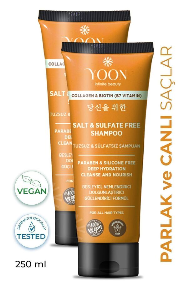 2'li Sülfatsız ve Tuzsuz Şampuan, Kolajen Biotin B7 İçerikli Parabensiz Vegan Şampuan 2 Adet x 250ml - 9