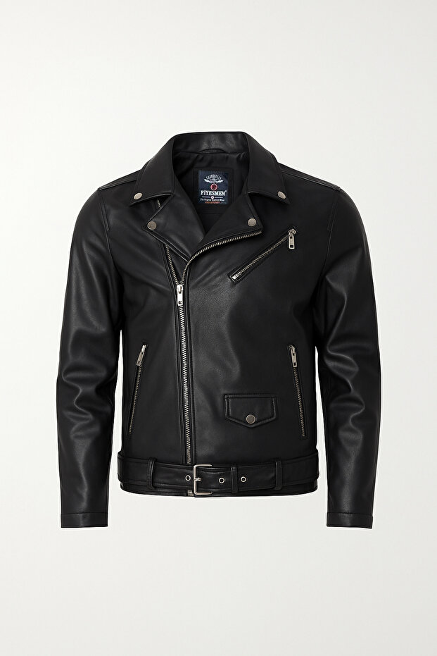 Cross Zip Slim Fit Faux Leather Coat--1478--