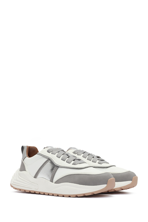 ACBC x DERİMOD Kadın Gri Kalın Tabanlı Bağcıklı Kumaş Sneaker 25SFD43566F - 3