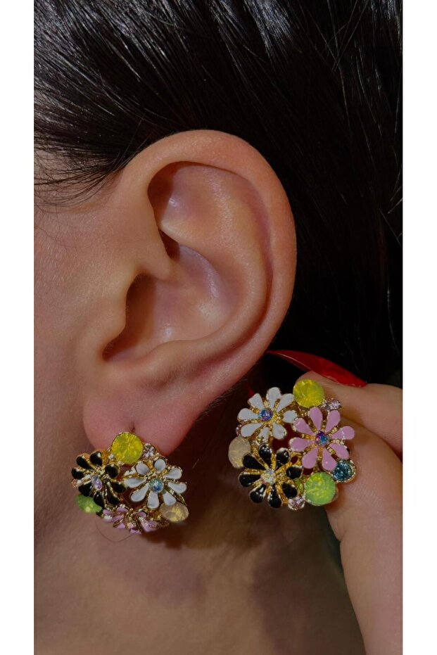 Çiçek Mineli Tarz Kadın Küpe - 1