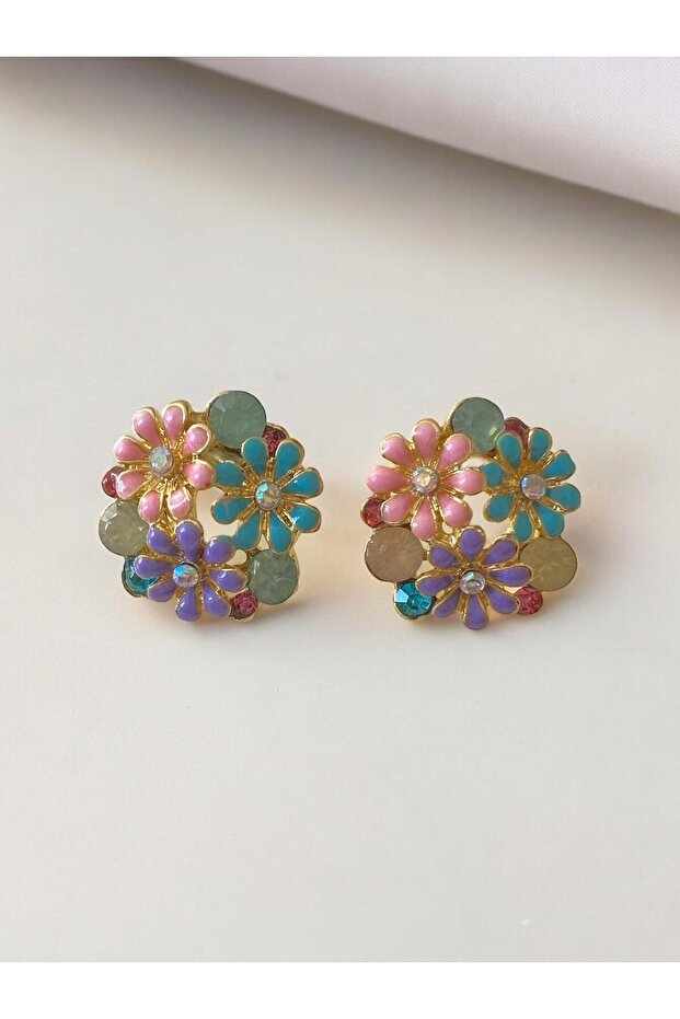 Çiçek Mineli Tarz Kadın Küpe - 2