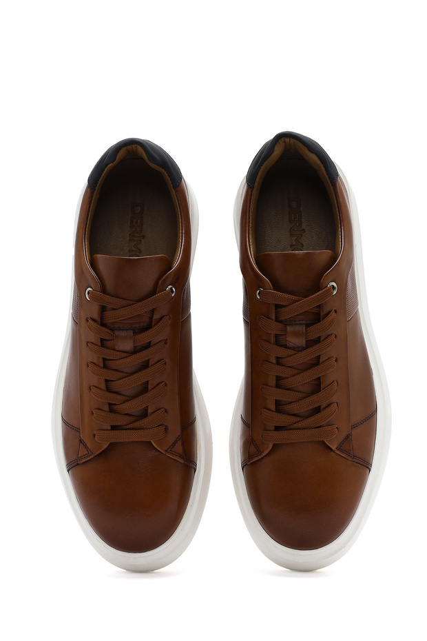 Erkek Taba Bağcıklı Kalın Tabanlı Deri Sneaker 25SFD612818 - 7