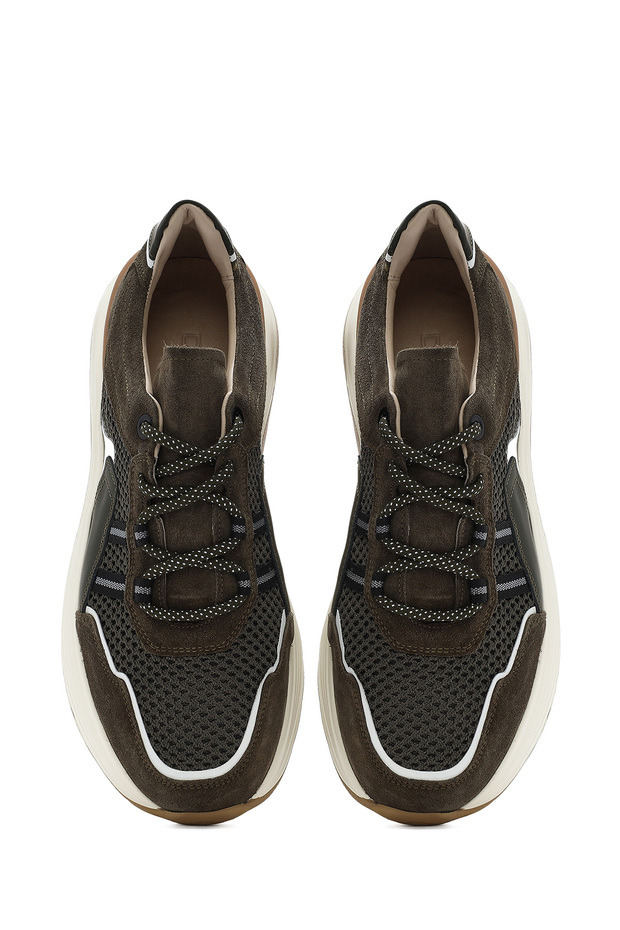 Erkek Haki Bağcıklı Kalın Tabanlı Deri Sneaker 25SFD795014 - 7