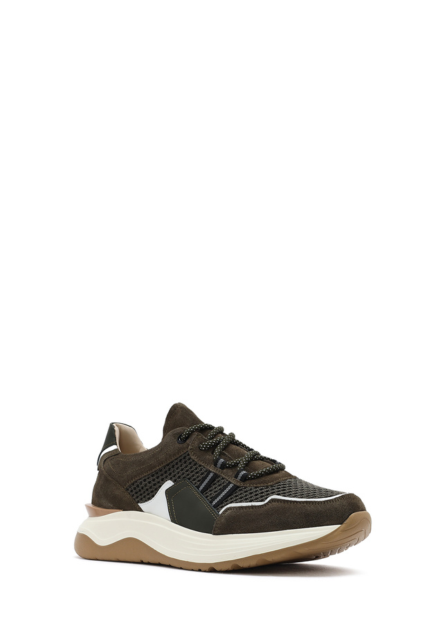 Erkek Haki Bağcıklı Kalın Tabanlı Deri Sneaker 25SFD795014 - 6
