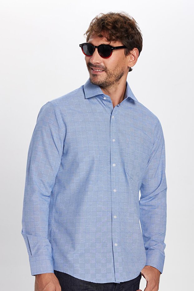Classic Fit Long Sleeve Cotton Easy Iron Striped Blue Men's Shirt