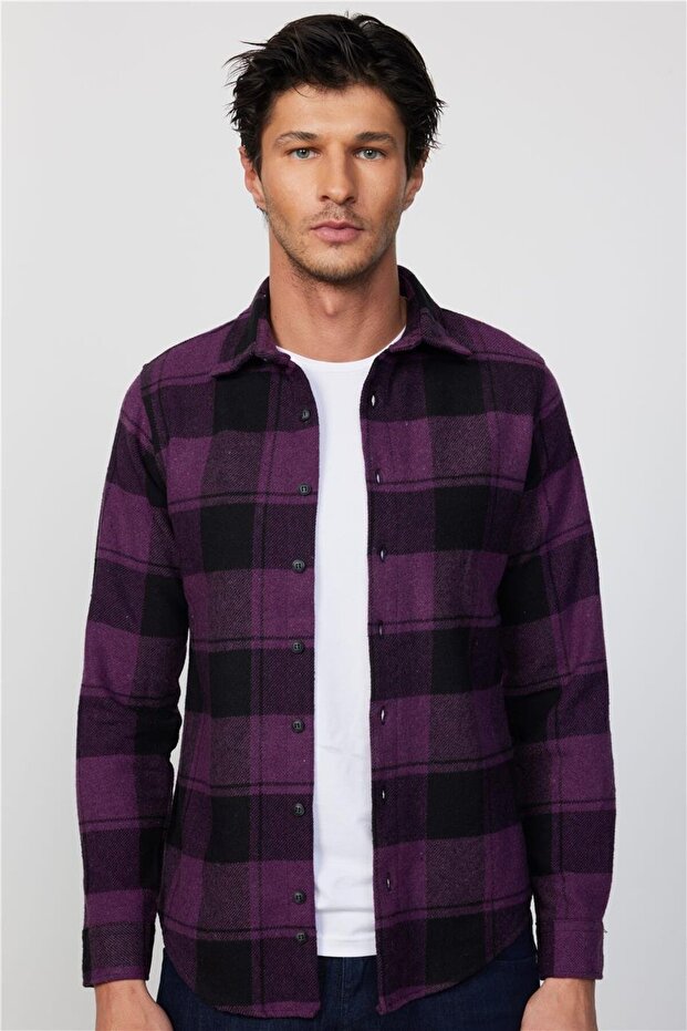 Men's Slim Fit Slim Fit Long Sleeve Checked Winter Lumberjack Shirt