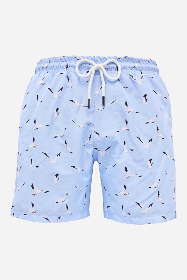 Men's Standard Fit Mesh Lined Quick-Drying Patterned Blue Swim Trunks