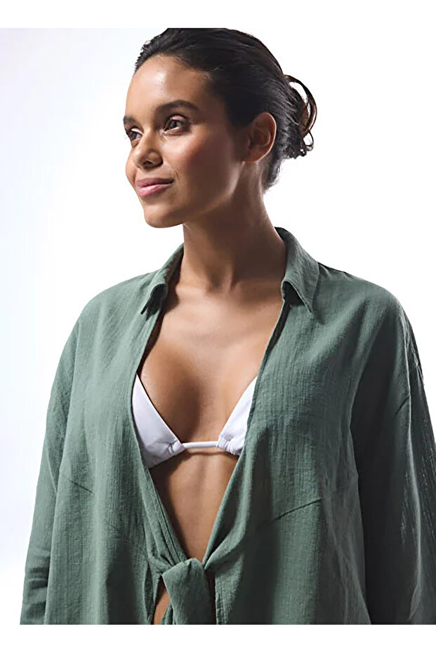 Sienna V Yaka Midi Oversize Gömlek - 2