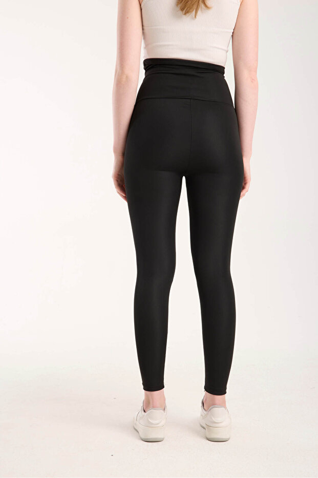 Állítható magas derekú fekete összehúzó kismama leggings - 5