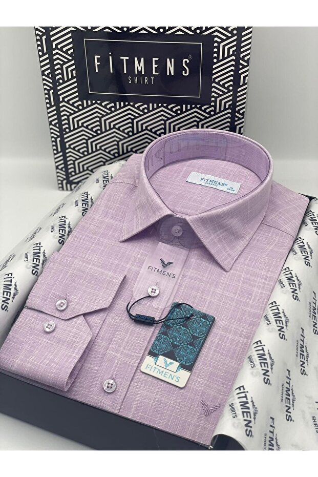 Classic Long Sleeve Pocketless Linen Collar Buttoned Bottom Men's Shirt with Gift Box Fs-003686 - Lilac