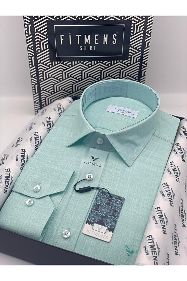 Classic Long Sleeve Pocketless Linen Collar Buttoned Bottom Men's Shirt with Gift Box Fs-003686 - Mint