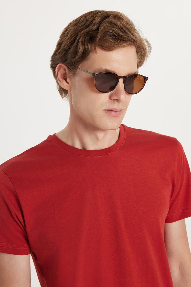 Unisex Slim Fit Slim Fit 100% Cotton Soft Textured Tile Crew Neck T-Shirt