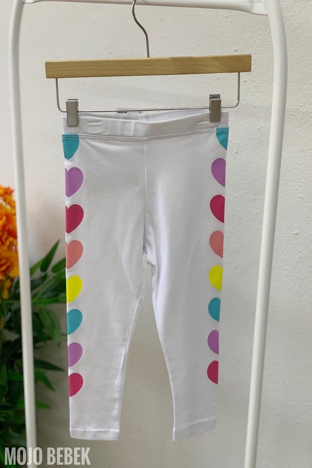 Girl 1-8 Years Old Colorful Heart Printed Tights 7773 White