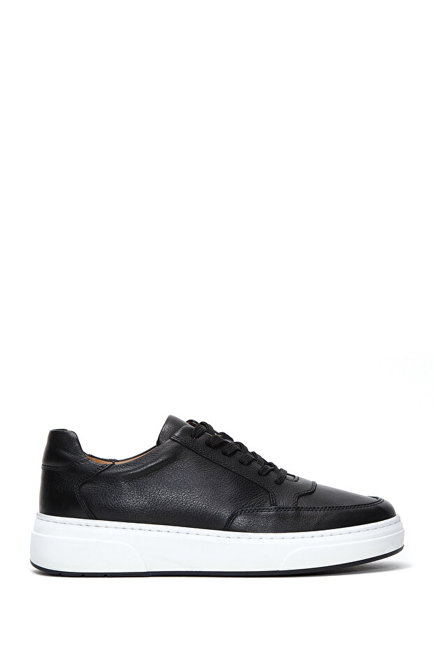 Black Leather Men's Sneakers - Lace-up, Model 24WFD 610618