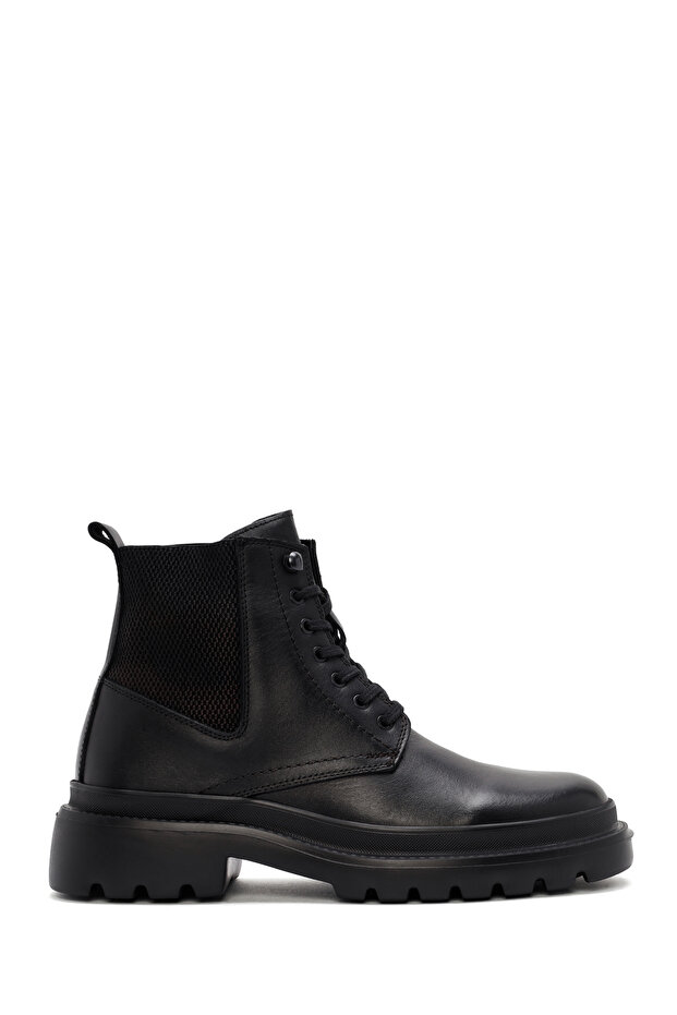 Black Leather Men's Casual Boots - Lace-up, 24WFD 681018