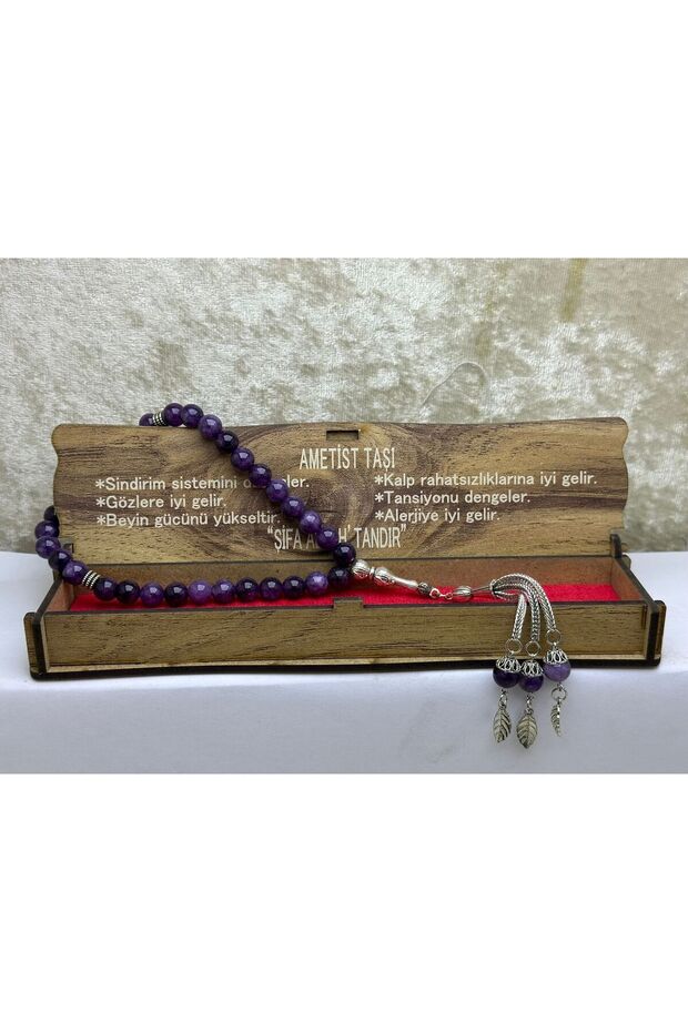 Natural Stone Amethyst Stone Wooden Boxed 33-Piece Men's Prayer Beads