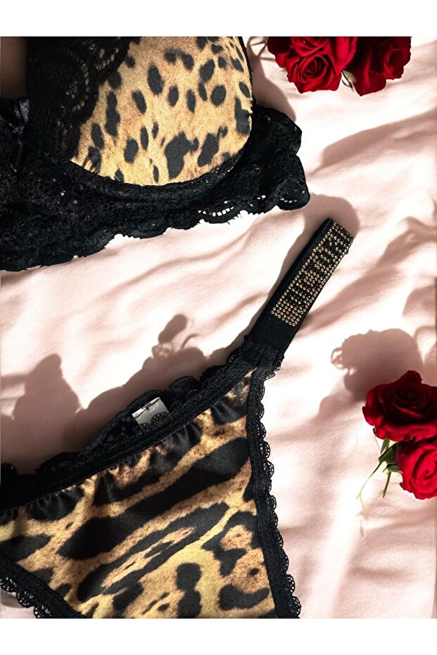 Leopard Print Stone Supported Bra Set - 7