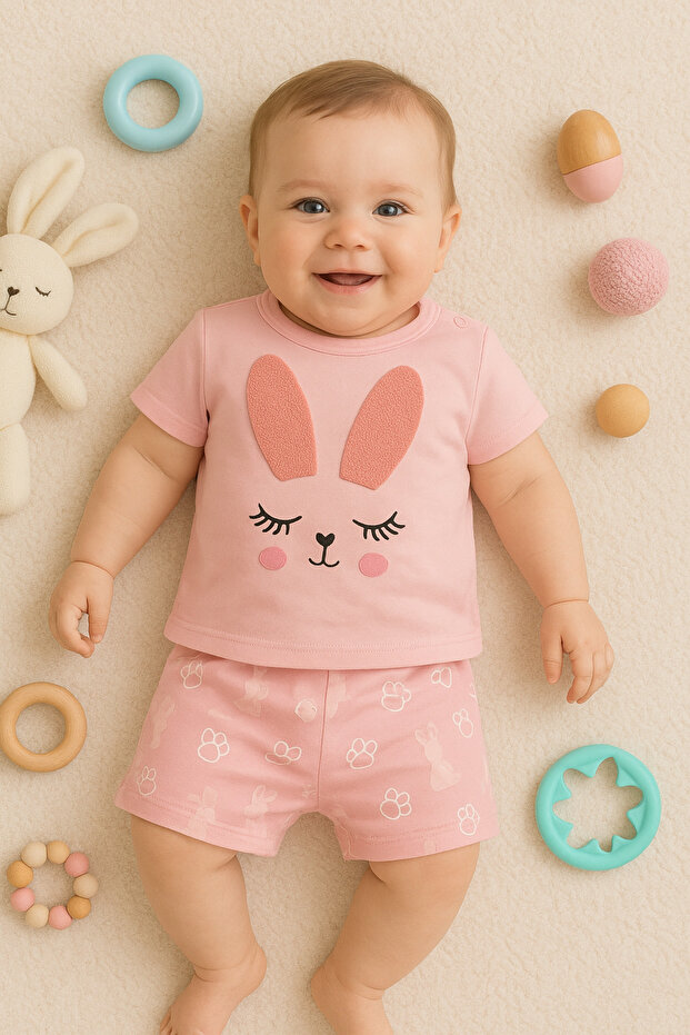 Rabbit Patterned Shorts Set - 1