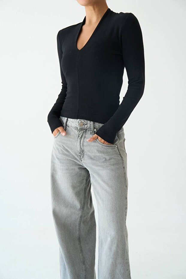 Siyah V yaka Bluz - 4