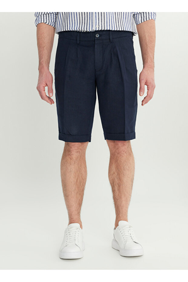 Navy Blue Men's Elastic Waist Slim Fit Shorts Ace002252043_Lac