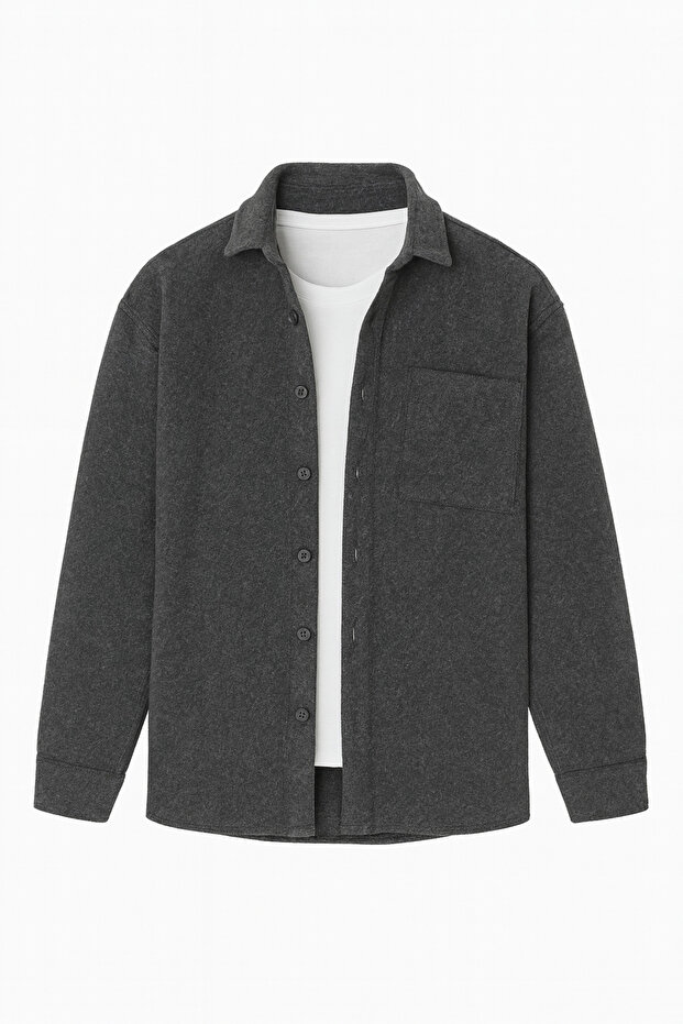 قميص رجالي ذو قصة عادية للشتاء Stamp Jacket باللون الفحمي
