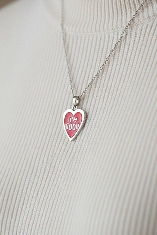 Red Enamel Heart Necklace – I’M Good Written Necklace