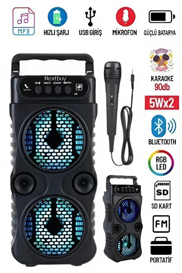 resolut Bluetooth Hoparlör Parti Hoparlörü Karaoke Mikrofon Hediyeli Işıklı Ses Bombası Radyo Usb Sd Girişli