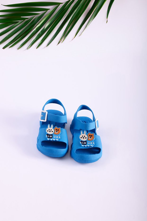 Children's Daily Blue Anti-Slip Sole Animal Figured Buckle Ankle Strap Sandals Slippers
