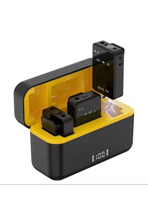 SX12 Iphone Ve Type-c Uyumlu Kablosuz Yaka Mikrofonu Led Şarj Kutulu Gürültü Azaltma Özellikli - 4