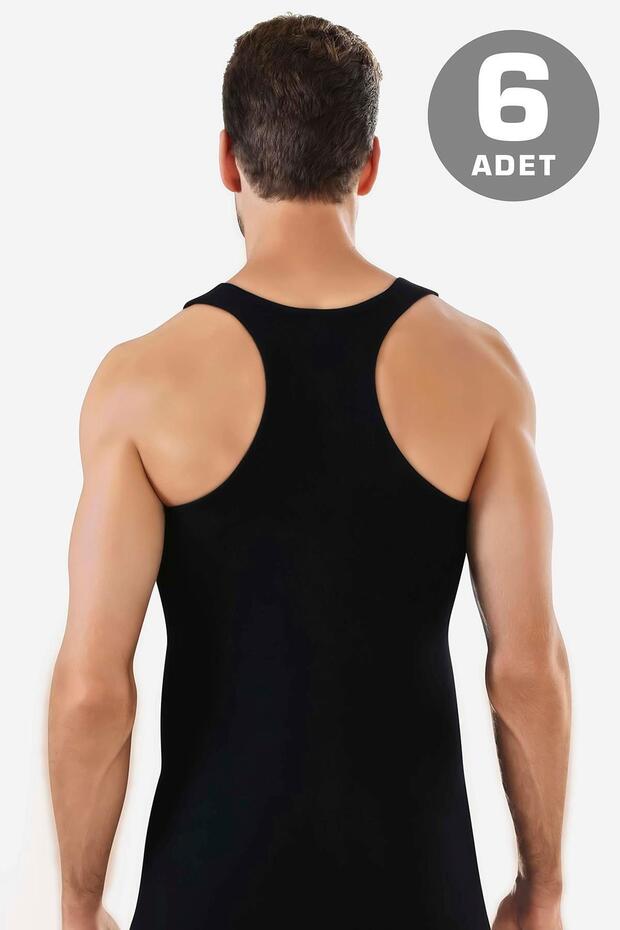 6 Pack Black Men's Rambo Sports Singlet 100% Cotton Rib