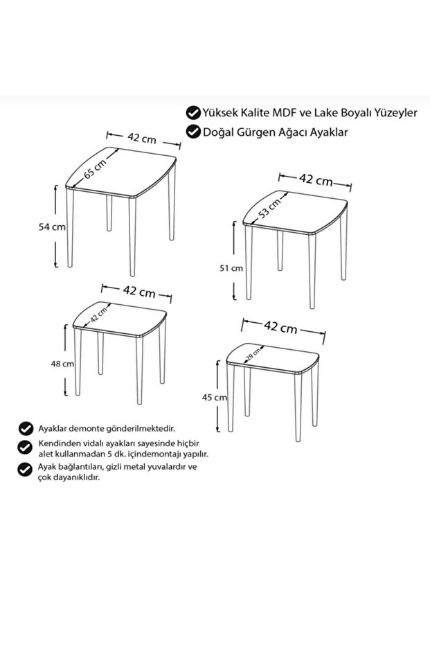 EYLÜL SERİSİ 1.SINIF SEHPA TAKIMI 4 LÜ MDF ZİGON SEHPA GÜRGEN AYAKLI - 2