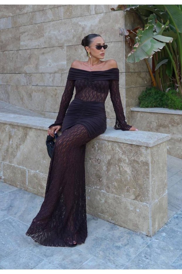 Women's Lace Evening Dress – Off-the-Shoulder, Long, Elegant Night & Event Dress – New Season