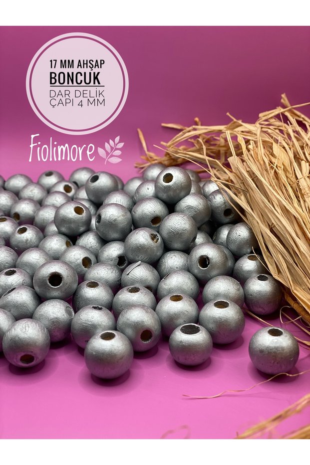 17 mm Silver Gray Wooden Beads (50 Grams 30 Pieces) Narrow Hole Diameter 4 mm Macrame Bag Bracelet Jewelry