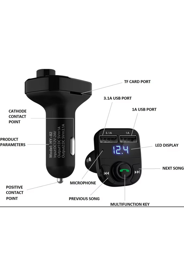 Modulator automat Bluetooth 2xUsb 3.1A și voltmetru, - 2