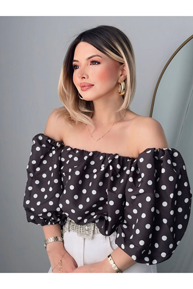 Puantiyeli Straplez Bluz - 1