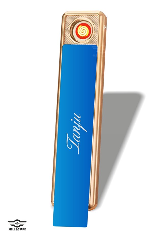 Kişiye Özel Isim Baskılı Çakmak Şarjlı Usbli Dokunmatik Mavi Elektronik Çakmak - 4