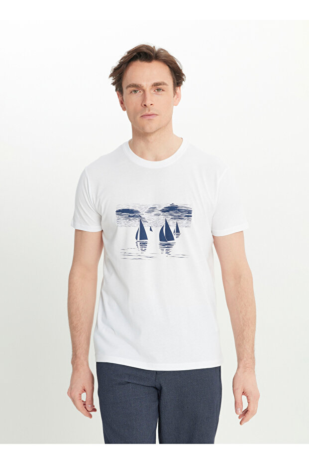 Altınyıldız Classics Crew Neck Printed White Men's T-Shirt Ace091252393 Byz