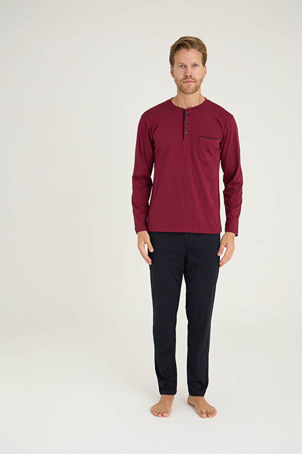 Erkek Midi Yaka Pijama Takımı Konforlu Uyku - 2
