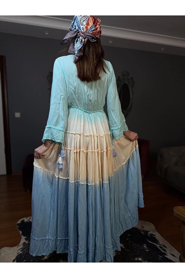 Renkli Batik İthal Elbise - 5