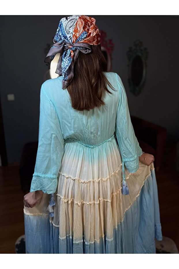 Renkli Batik İthal Elbise - 4