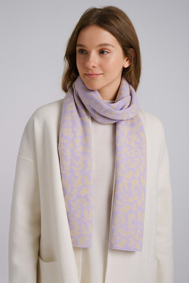 Leopar Desenli Triko Atkı - 1