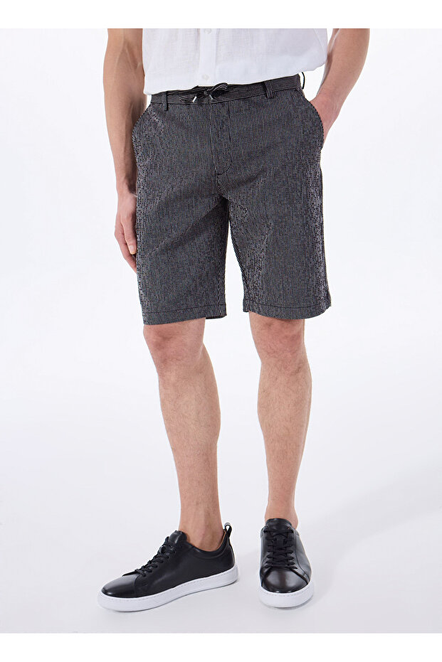 Bağlamalı Bel Basic Siyah Erkek Bermuda Şort FABRESA - 2