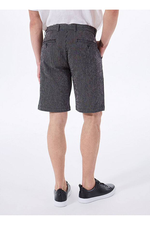 Bağlamalı Bel Basic Siyah Erkek Bermuda Şort FABRESA - 4