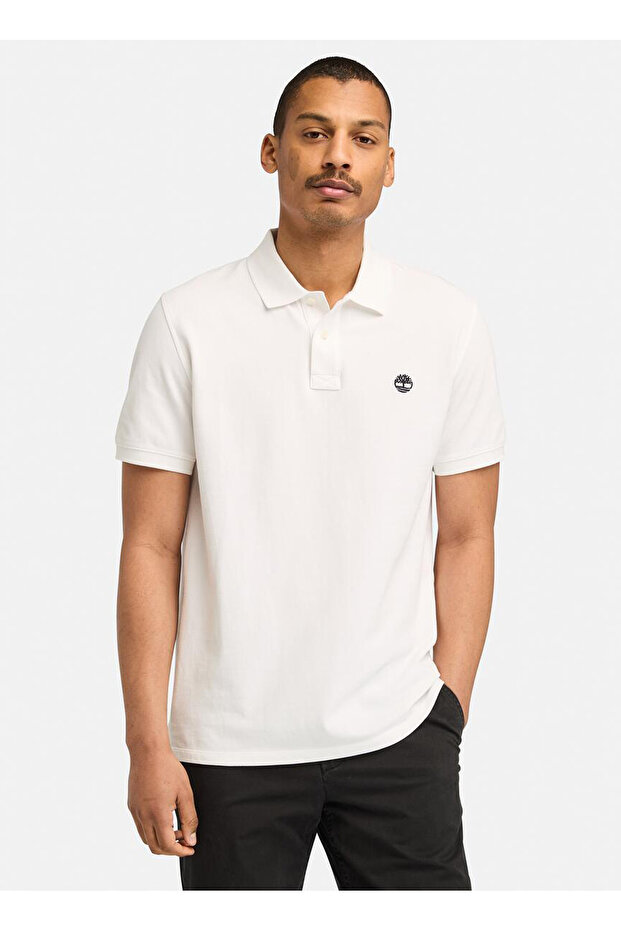 Millers River Pique Short Sleeve Po White Embroidered Men's Polo T-Shirt